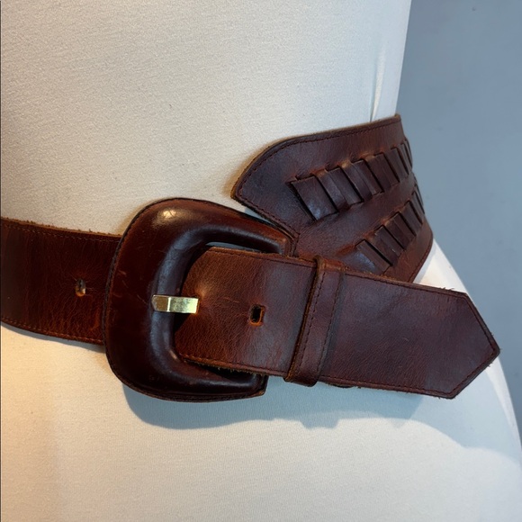 bretton’s Accessories - Vintage Bretton’s brown asymmetrical leather belt size small